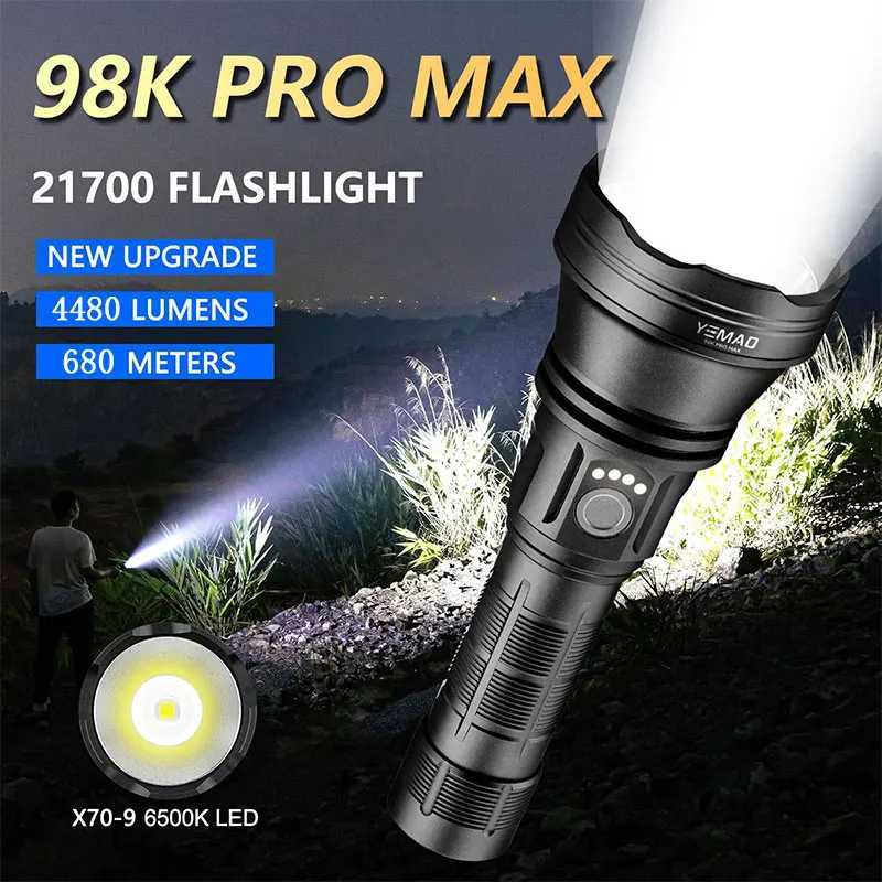 YEMAO 98K Pro Max Tactical Flashlight 4480 Lumens Rechargeable Led Flashlight 680 Meter Throw Emergencies Camping Searching C250915