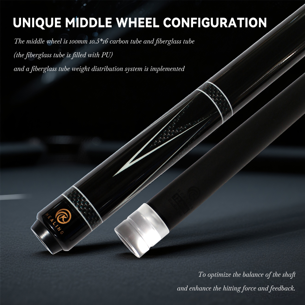 OKHEALING 1/2 Split Carbon Fibre Pool Cue Billiard Cue Stick Tip Diameter 12mm Radial Pin Joint Total Length 1474mm/58inch Weight 19Oz Billiard Stick 