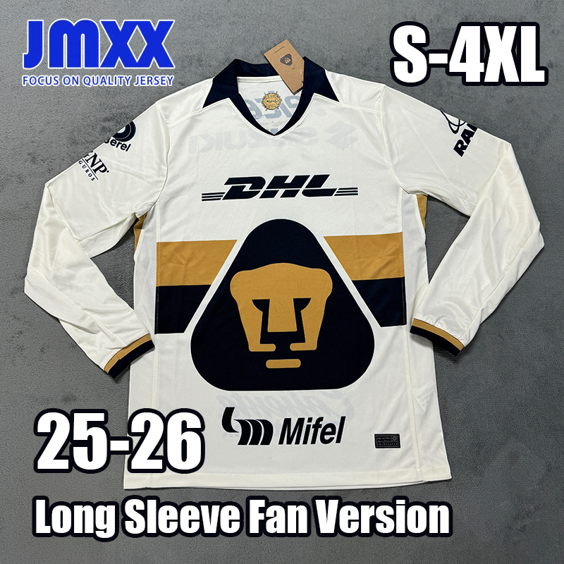 4XL XXXL JMXX Long sleeves 25 26 Pumaas UNAM Soccer Jersey Home Away Third Pre Match Training Special Mens jerseys Football Man Shirt 2025 Fan Version