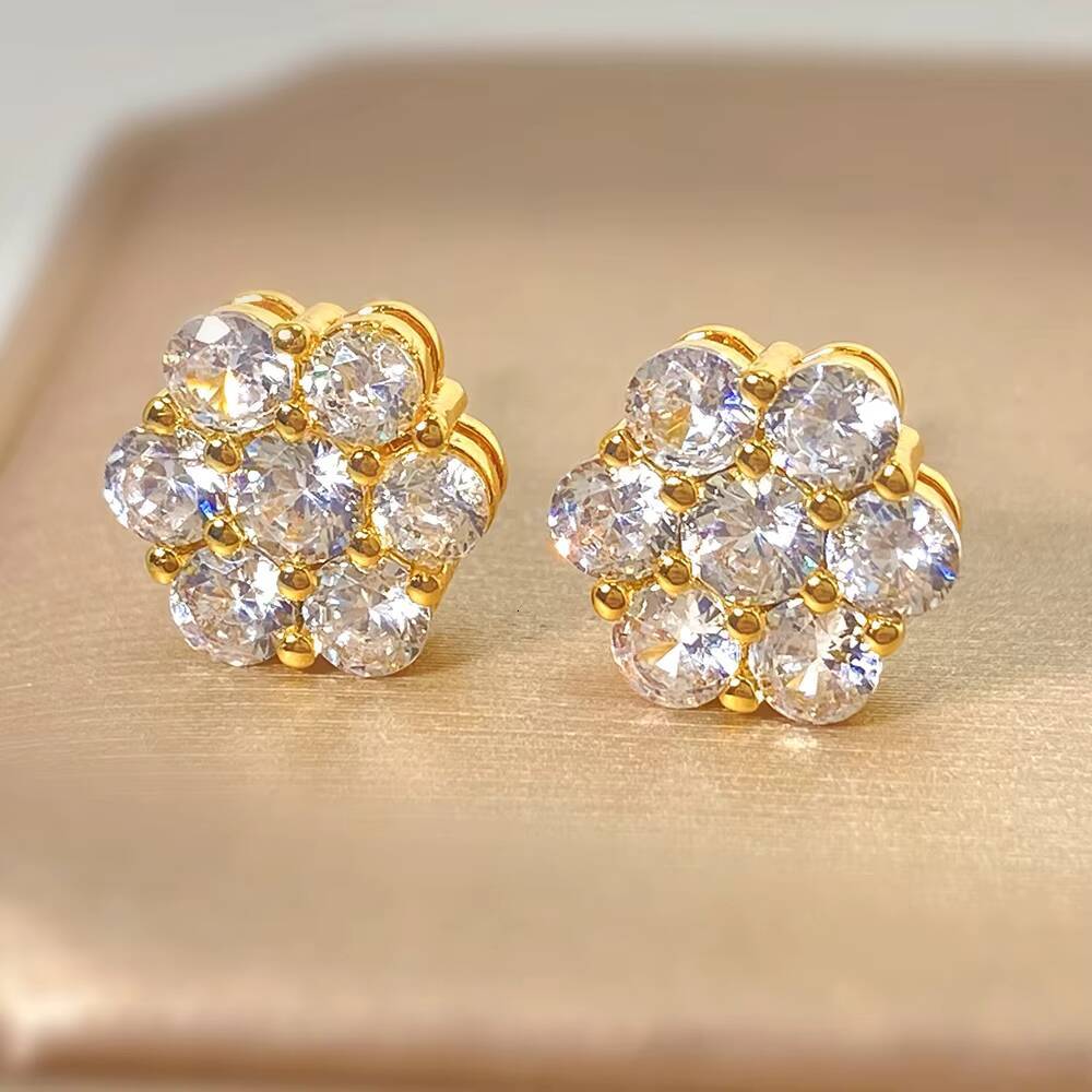 Foxi 18K Gold Plated 925 Sterling Silver Stud Earring Zirconia Waterproof Hypoallernic Fashionable Trendy Flower Silver Earrings