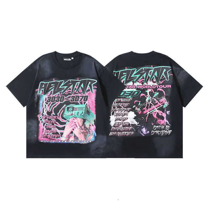 American Fashion Trend Brand Cartoon Pattern Oversized T-shirt Womens Y2K Street Hip-hop Harajuku Loose Round Neck Shirt W250804