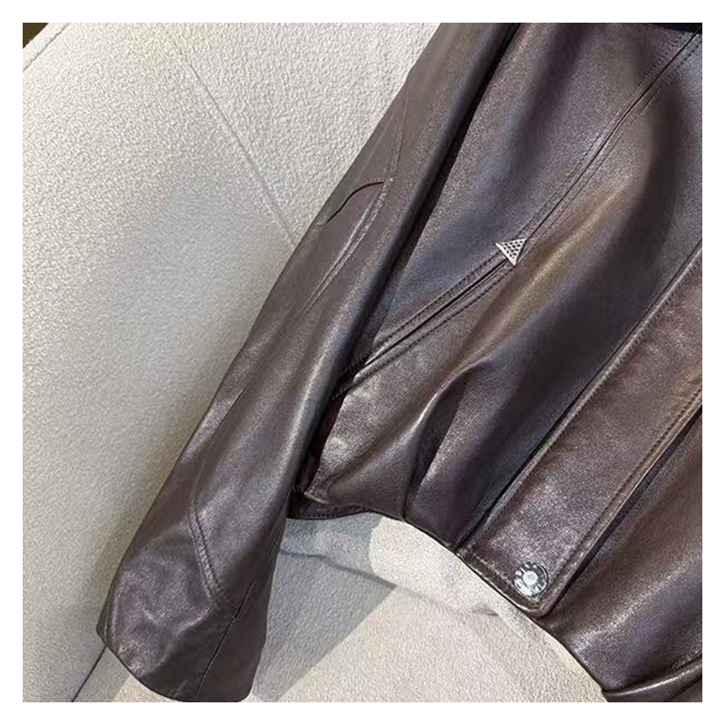 New autumn and winter classic BV style woven leading layer light wax sheepskin old money silhouette leather jacket