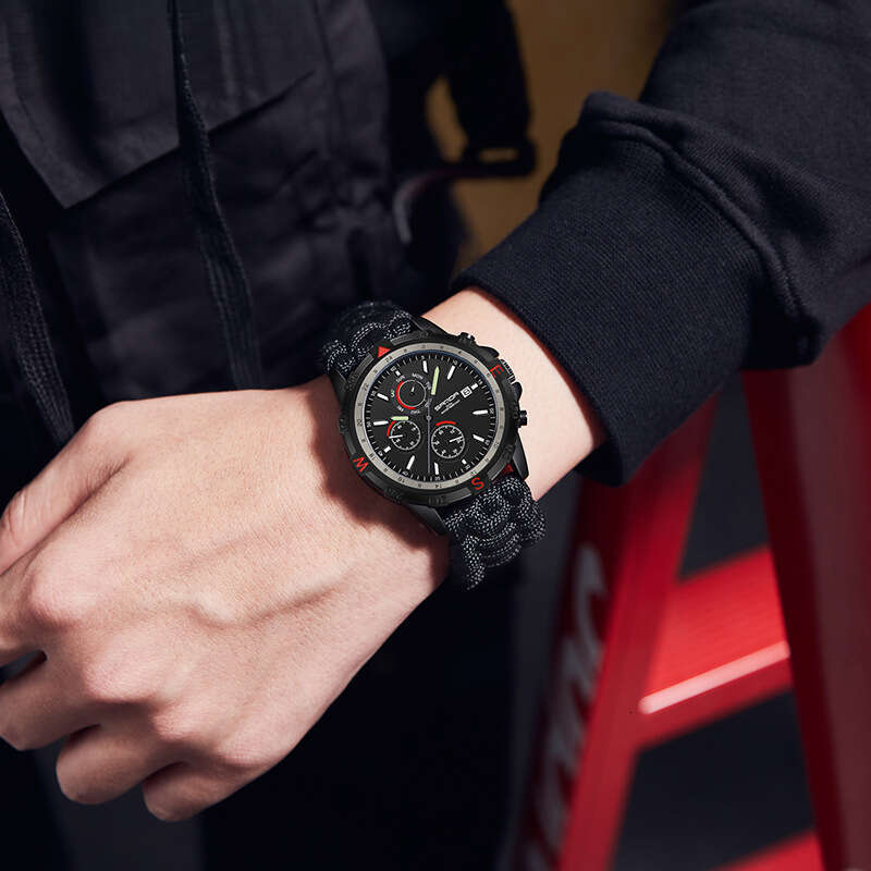 DHwatches Sanda Brand Quartz Outdoor Hiking Sports Detachable Woven Strap Calendar Men's Watch Three Eyes Six Hands Wristwatch