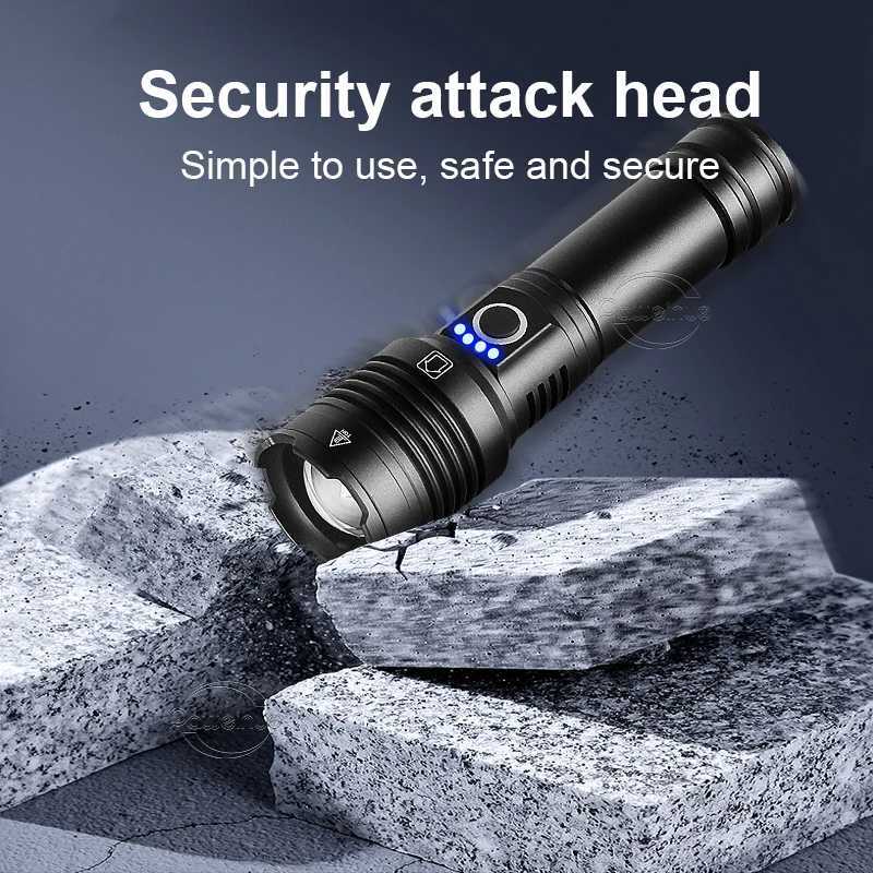 2024 High Power LED Flashlight 16 cores XHP160 Super Bright USB Rechargeable Torch 1865026650 Zoom Lanterns Camping Hand Lamps C250915