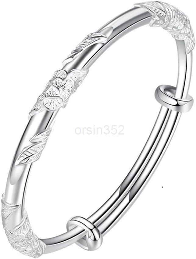 Silver Bangle Bracelets for WomenFashion Jewelry Simple Adjustable 925 Silver Cuff Bangles for Women Mom Wife Valentine Mothers Day GiftW250915