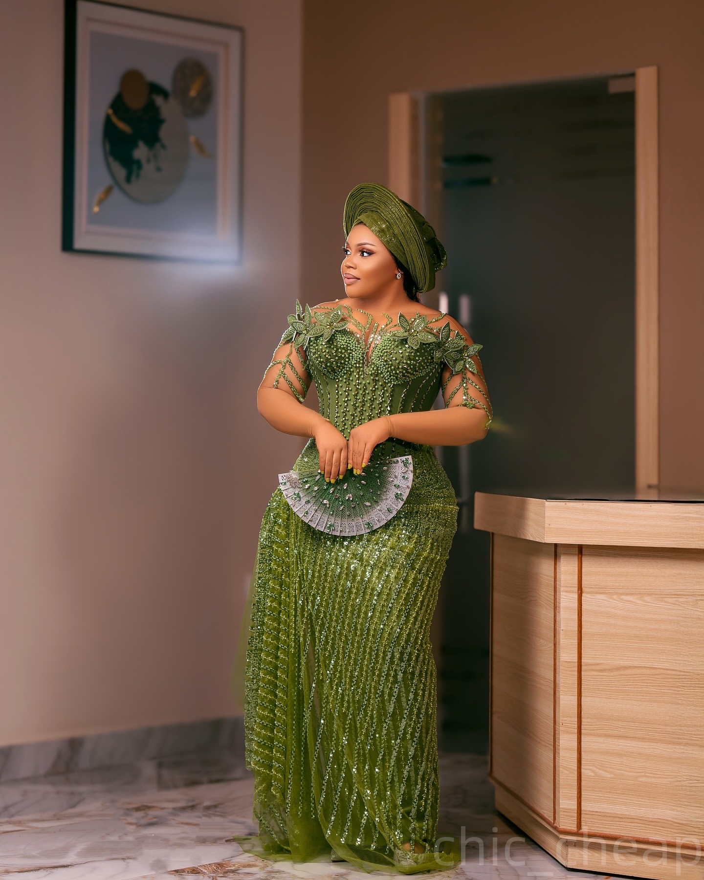 Aso Ebi Olive Green Sheath Prom Dresses 2025 Flowers Beaded Sequined Evening Formal Party Second Birthday Engagement Gowns Plus Size Dress For Special