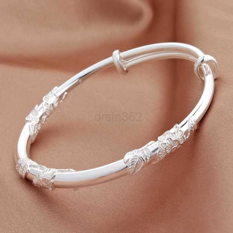 Silver Bangle Bracelets for WomenFashion Jewelry Simple Adjustable 925 Silver Cuff Bangles for Women Mom Wife Valentine Mothers Day GiftW250915