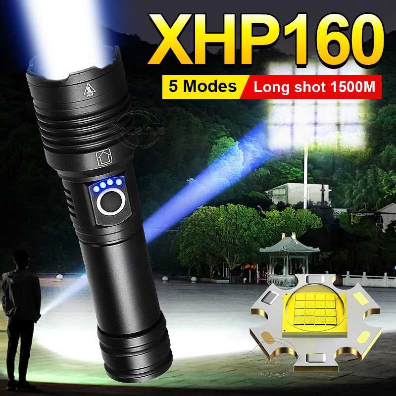 2024 High Power LED Flashlight 16 cores XHP160 Super Bright USB Rechargeable Torch 1865026650 Zoom Lanterns Camping Hand Lamps C250915