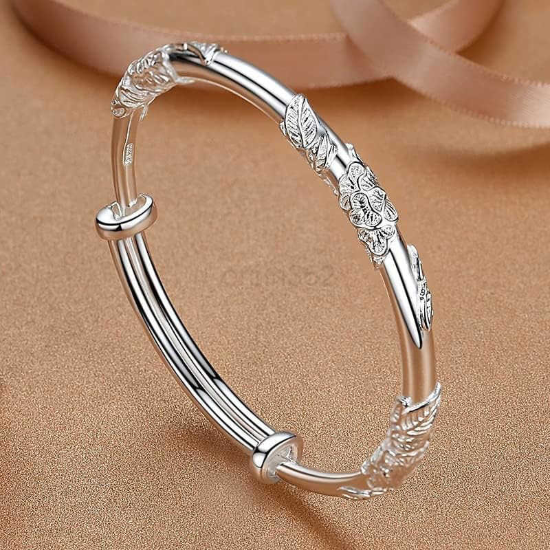 Silver Bangle Bracelets for WomenFashion Jewelry Simple Adjustable 925 Silver Cuff Bangles for Women Mom Wife Valentine Mothers Day GiftW250915