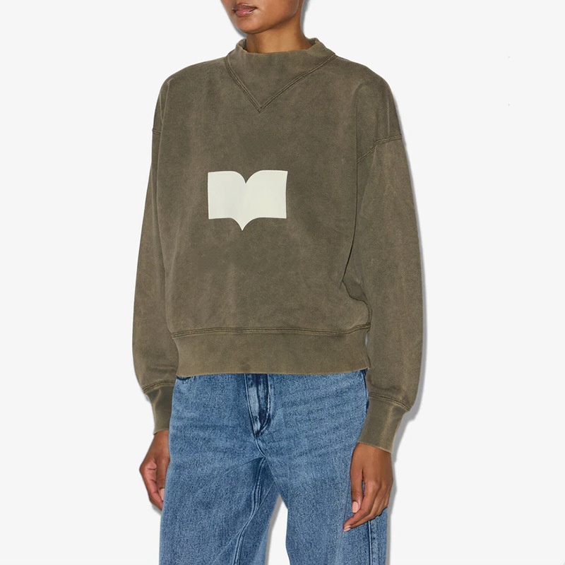 25aw New Mockneck Sweatshirts Flocked Stand Collar Dyed Washed Vintage Women Sweatshirt Designer Sweaters Cotton Hoodies