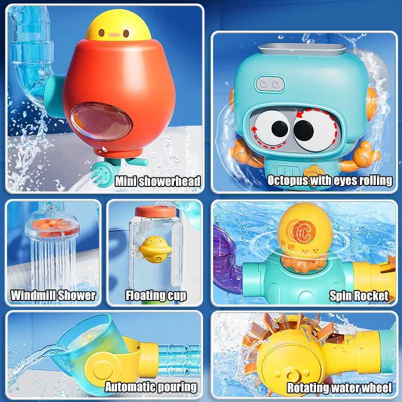 Baby Bath Toys with Strong Suction Cups Tubes Spinner Squirt Water Game Set Toddlers Kids Shower Pool for 3 Years Children Gifts C250915