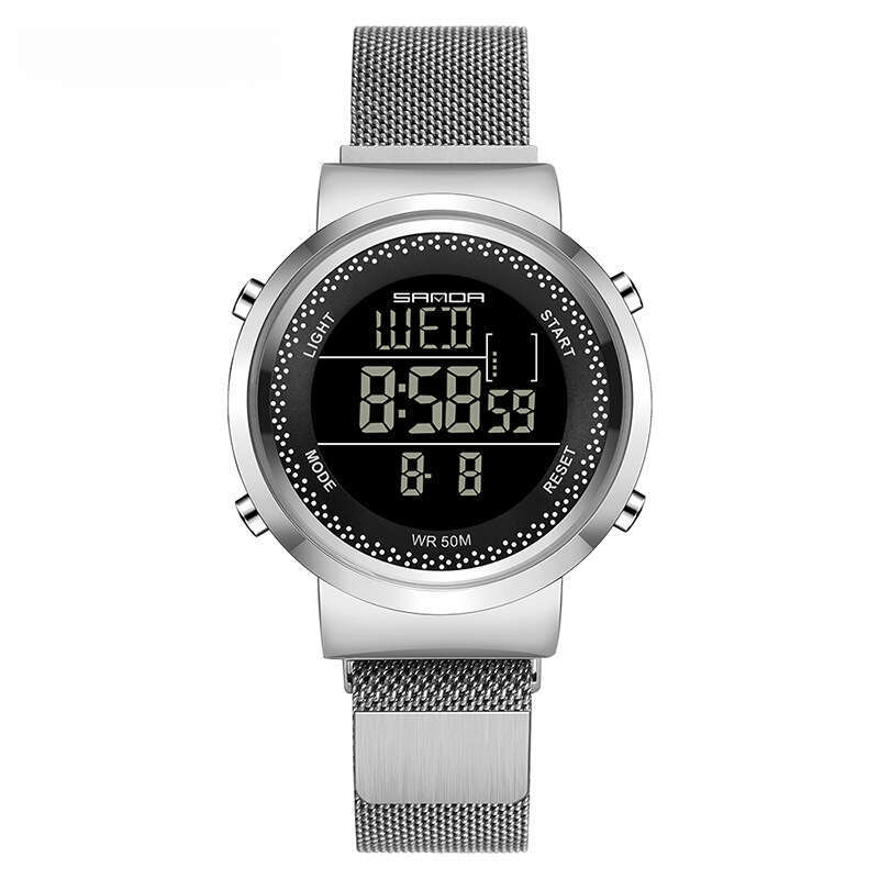 DHwatches New Fashion Stainless Steel Mesh Strap Waterproof Quartz Watch Sports Electronic Digital Couple Wristwatch