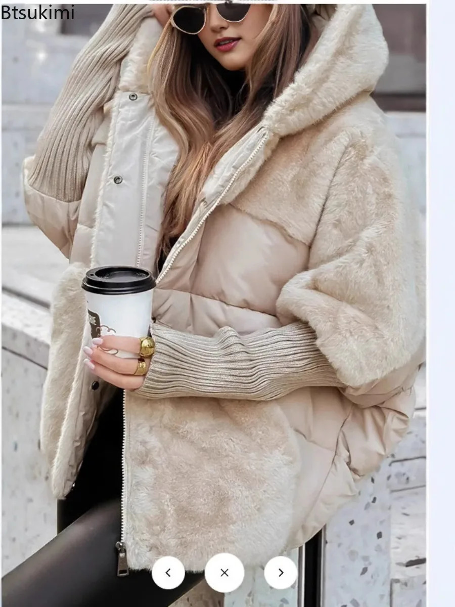 2025 Autumn Winter Womens Loose Splicing Down Cotton Jacket Parka Loose Warm Fashion Jackets Coat Fashionable Streetwear 250915