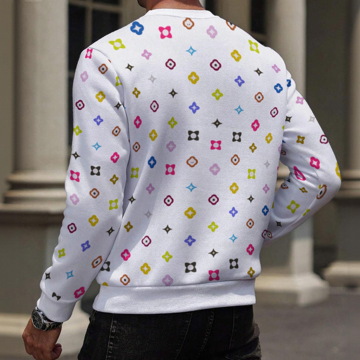 DHgatepod Men's Printed Fleece Lined Sweatshirt - Heavyweight 320GSM Wool Style Hoodie with All-Over Pattern for Warmth & Comfort