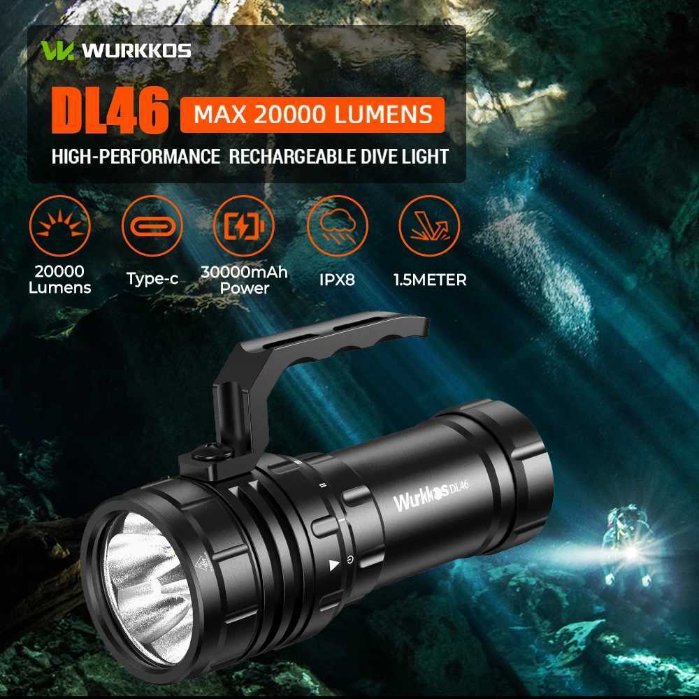 Wurkkos DL46 20000LM Super Bright Diving Flashlight 608M Range Rechargeable Underwater Lantern 30000mAh 46950 Battery Power Bank C250915