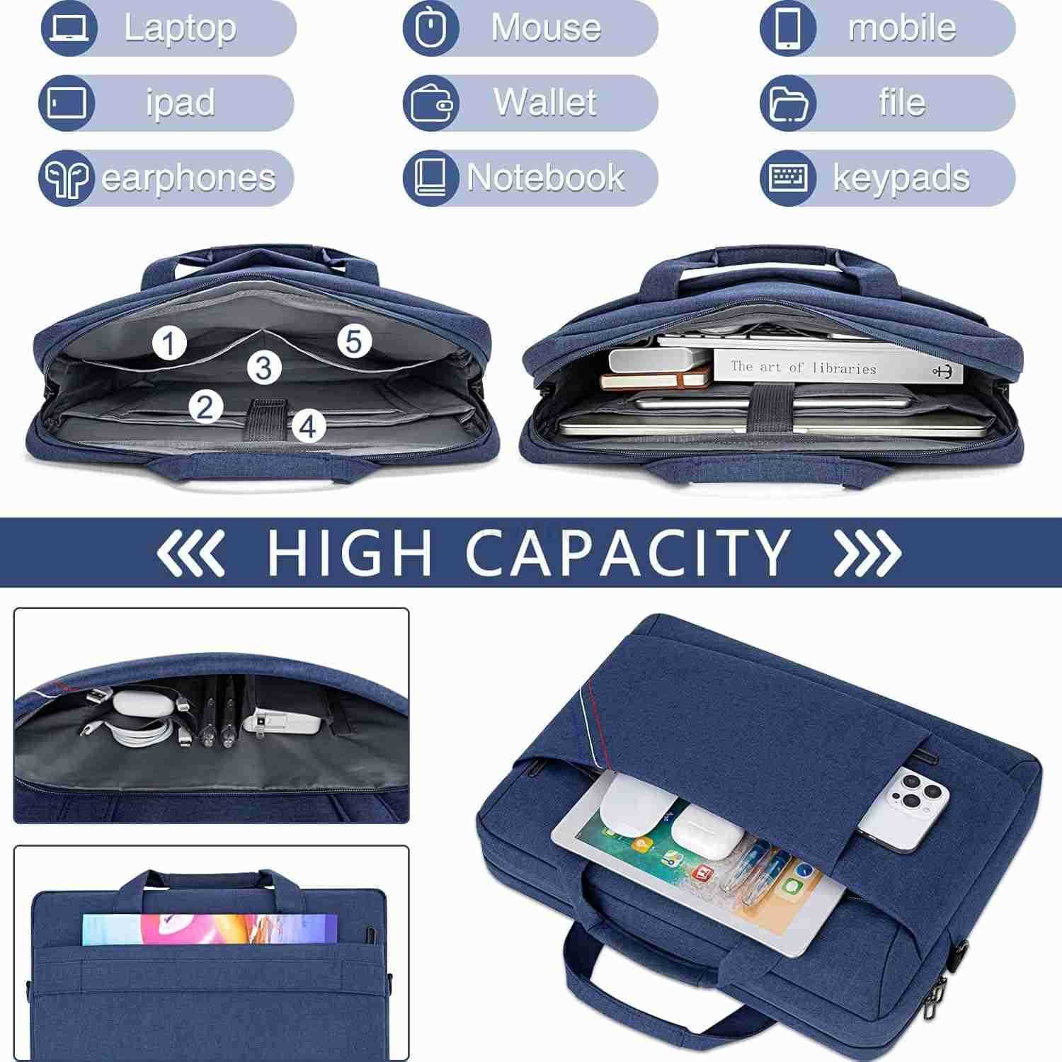 Laptop Shoulder Bag for Man Work Briefcase Slim Computer Carrying Case Handbag with Shoulder Strap BlueW250914