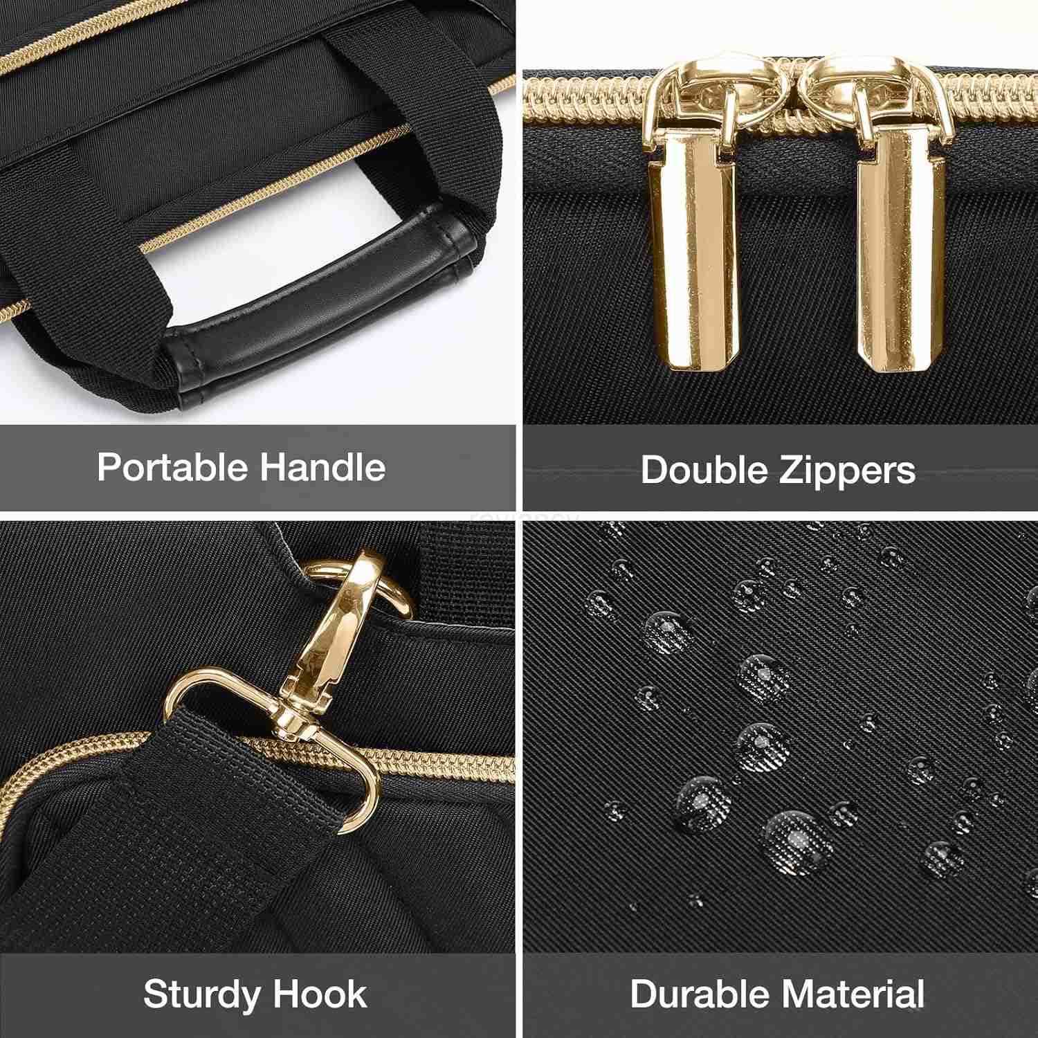 Laptop Shoulder BagComputer BagMessenger Briefcase with Front Inverted Trapezoid Quilted PocketW250915