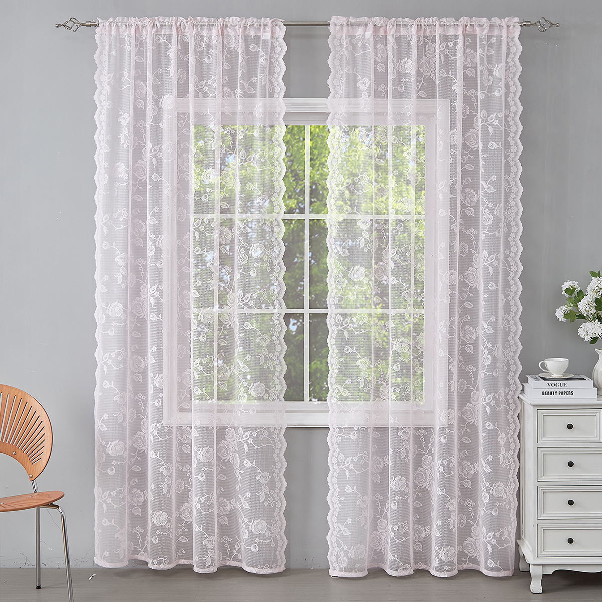 YL-37176 French green kitchen curtains retro American light-transmitting French double-layer lace bedroom partition curtains bay window curtain