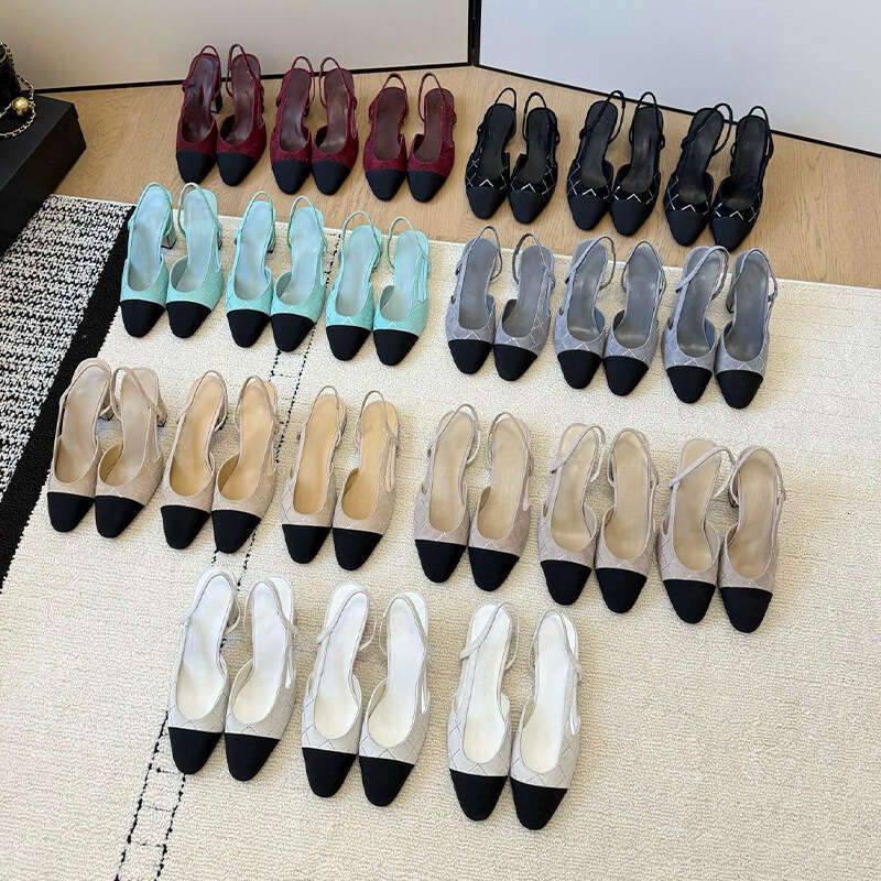 top Quality Classic leather Kitten heels Slingback thick Sandals pumps 1cm 6.5cm 9cmChunky block heels Dress shoes Women's luxury designers Sandals womens Weddi