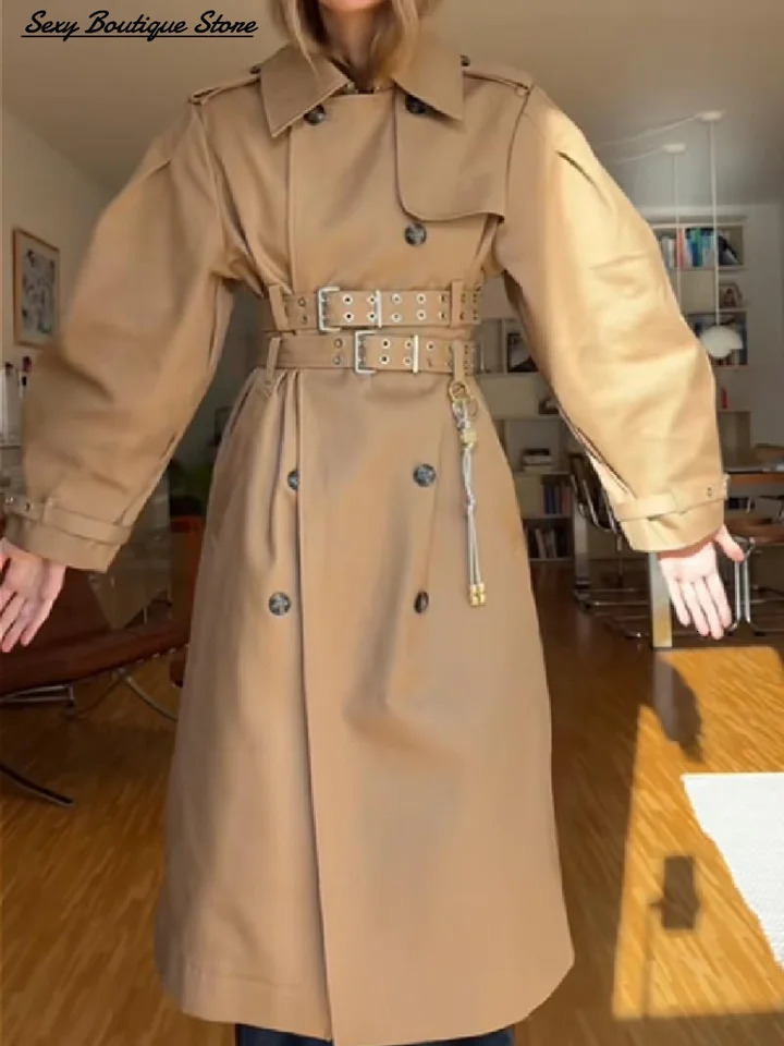 Chic Punk Trench Coat For Women Full Sleeve Loose Hooded Crop Lapel Bat Long Coats 2025 Lady Y2k Fall Outwears 250904