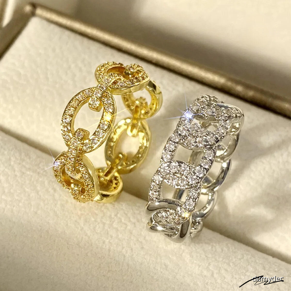2025 New Round Buckle Micro-Inlay Design Geometric Trendy Style Personalized Cuban Chain Designer Ring ddmyDec