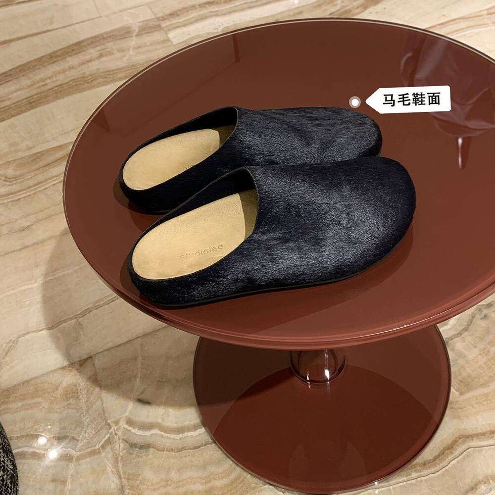 Autumn Lazy Style Simple Half-Wrapped Thick Sole Genuine Leather Slip-On Flat Closed-Toe Slippers