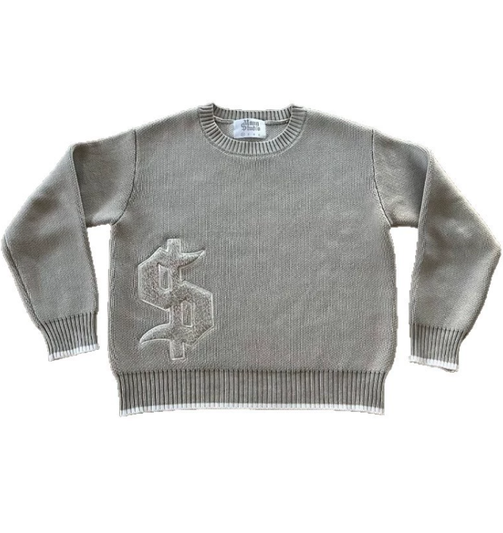 Y2K Grey Long Sleeve Sweater Dollar Gothic Embroidery Pullover Goth Retro Casual Streetwear Old Money Men Boxy Knitted Clothing 250820