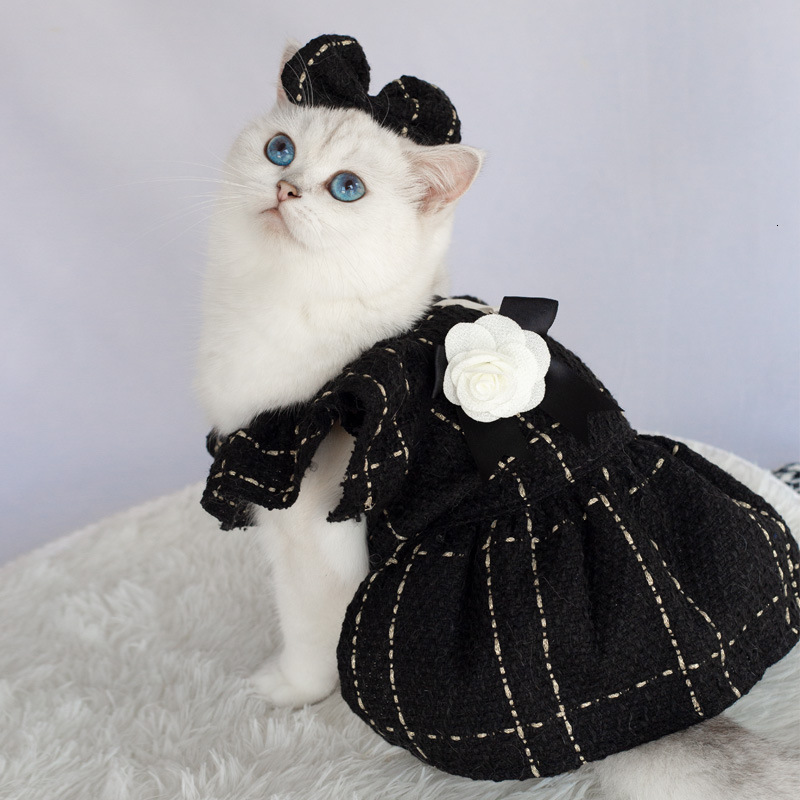 Chanel Style Black White Clothes Spring and Autumn Small Dog Teddy Pet Apparel Little Cat Dress