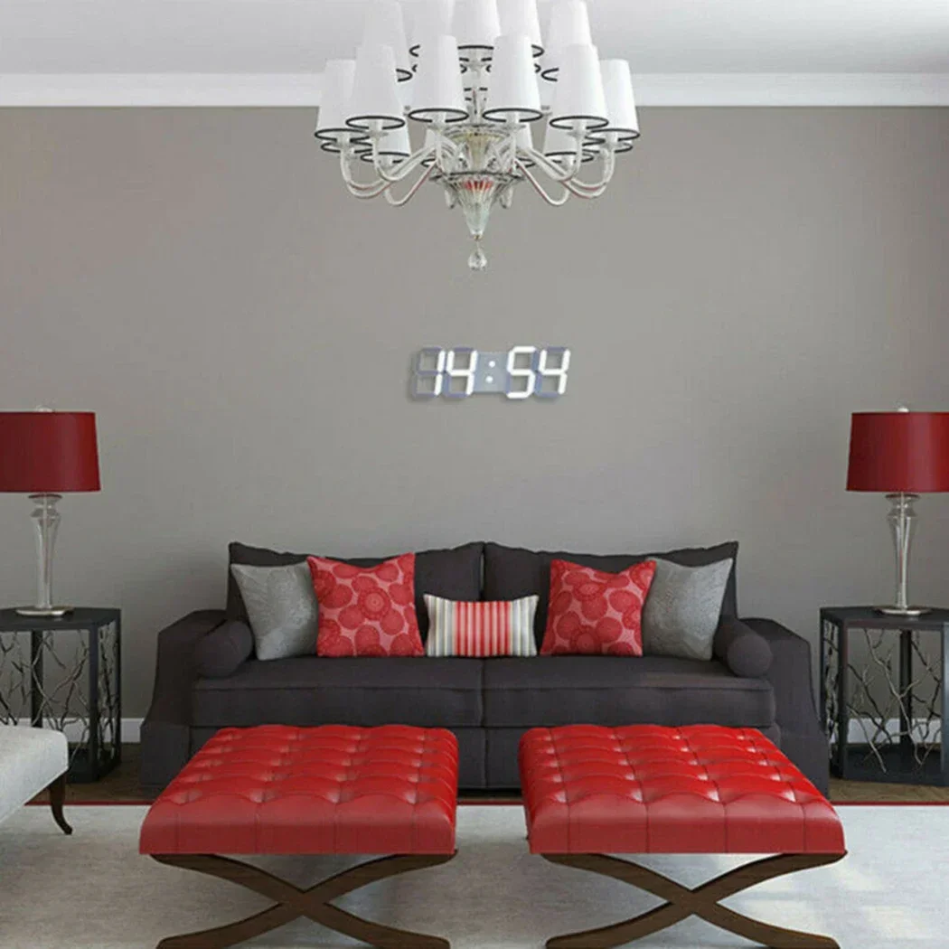 3D LED Digital Wall Clock Alarm Clock Modern Design for Home Living Room Office Bedroom Table Desk Glow Night Clocks Display