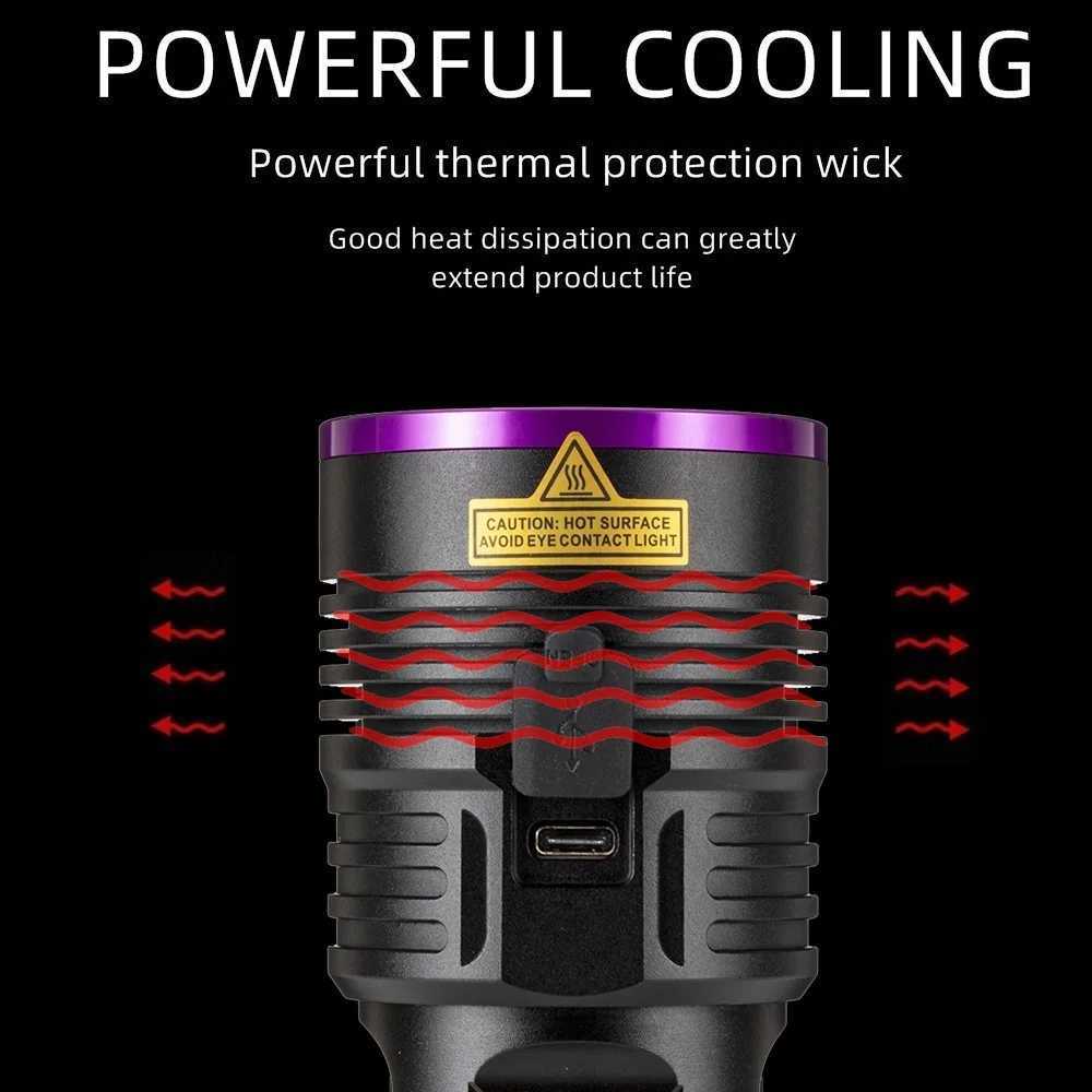 120W 6x365nm UV Powerful Ultraviolet Flashlight USB Rechargeable Blacklight Torch Curing Money Ore Scorpion Fluorescent Detector C250915