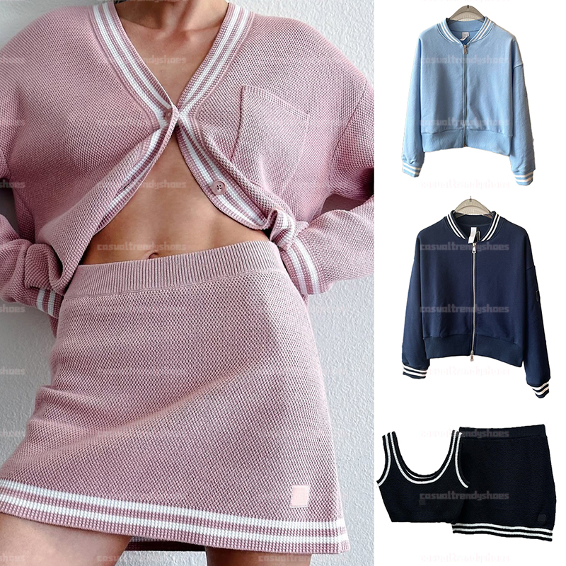 Yoga Dress Tennis Sweater Knit Dress Tennis Skirt Stripe Color-blocking Spliced Sleeveless Vest Dress Yoga Tennis Set Vest and Skirt Two Piece Sports Dress for Women