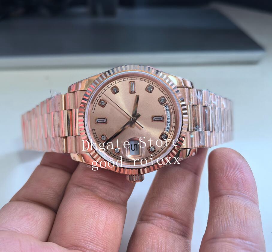 36mm Ladies Everose Watches Automatic 2813 BP Watch Women BPF Day Date Gradient Brown Green Dial 128238 Electroplate Galvanic Rose Gold Women's Wristwatches