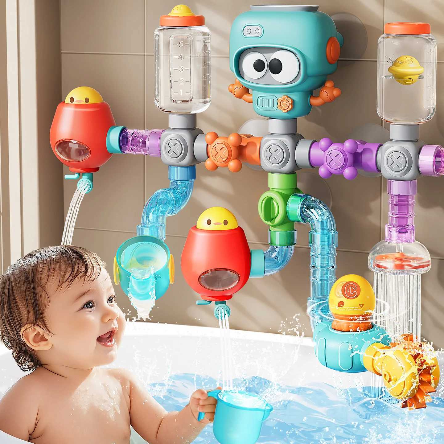 Baby Bath Toys with Strong Suction Cups Tubes Spinner Squirt Water Game Set Toddlers Kids Shower Pool for 3 Years Children Gifts C250915