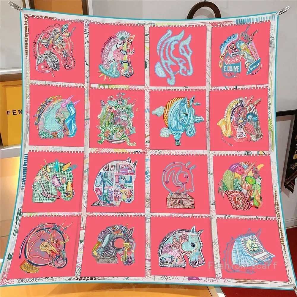 Fashion 1PC 90Cm Twill New Horse Prism Womens Decorative Shawl Large Square Scarf Headscarf Scarf Frame Painting Silk Scarf Wholesale H250915yjfgngjhj