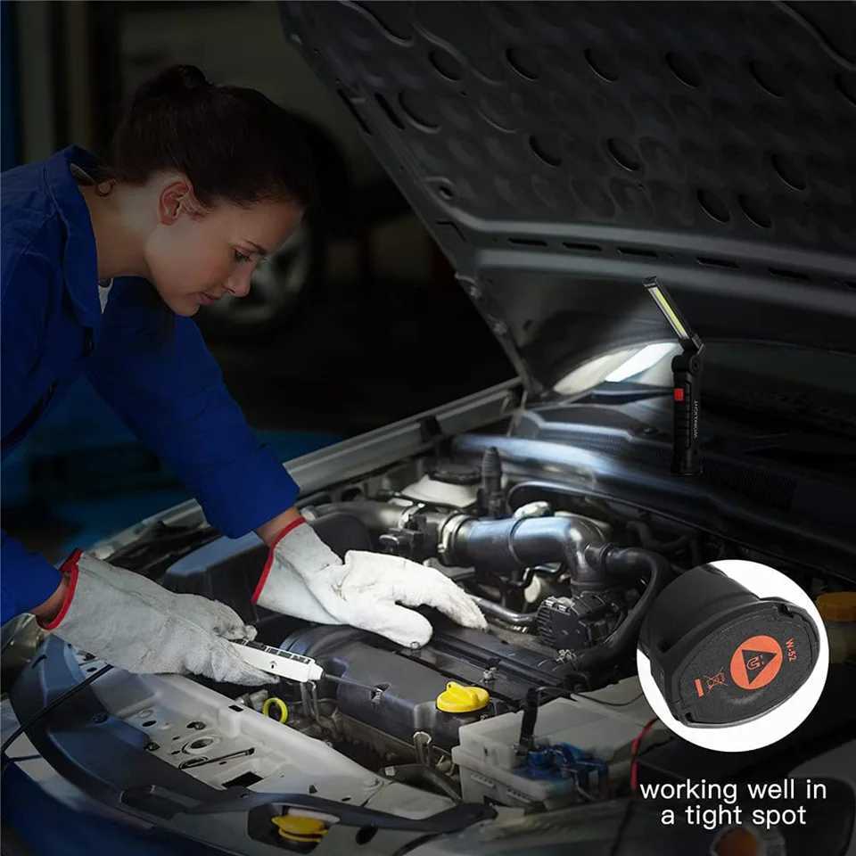 Portable COB High Power LED Flashlight USB Rechargeable Camping Lamp Torch Car Repairing Work Light Hanging Hook Magnet 5 Modes C250915