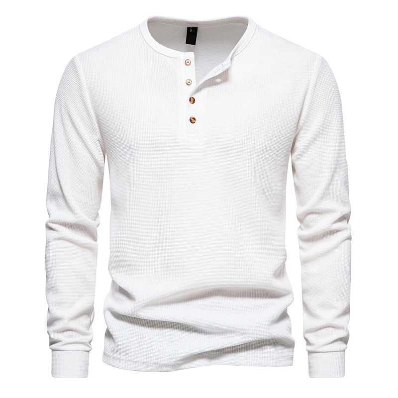 Waffle Henley TShirt Men Basic Breathable Mens Long Sleeve Tops Tee Shirts Spring Autumn Casual Solid Color Button T ShirtsXJ250915