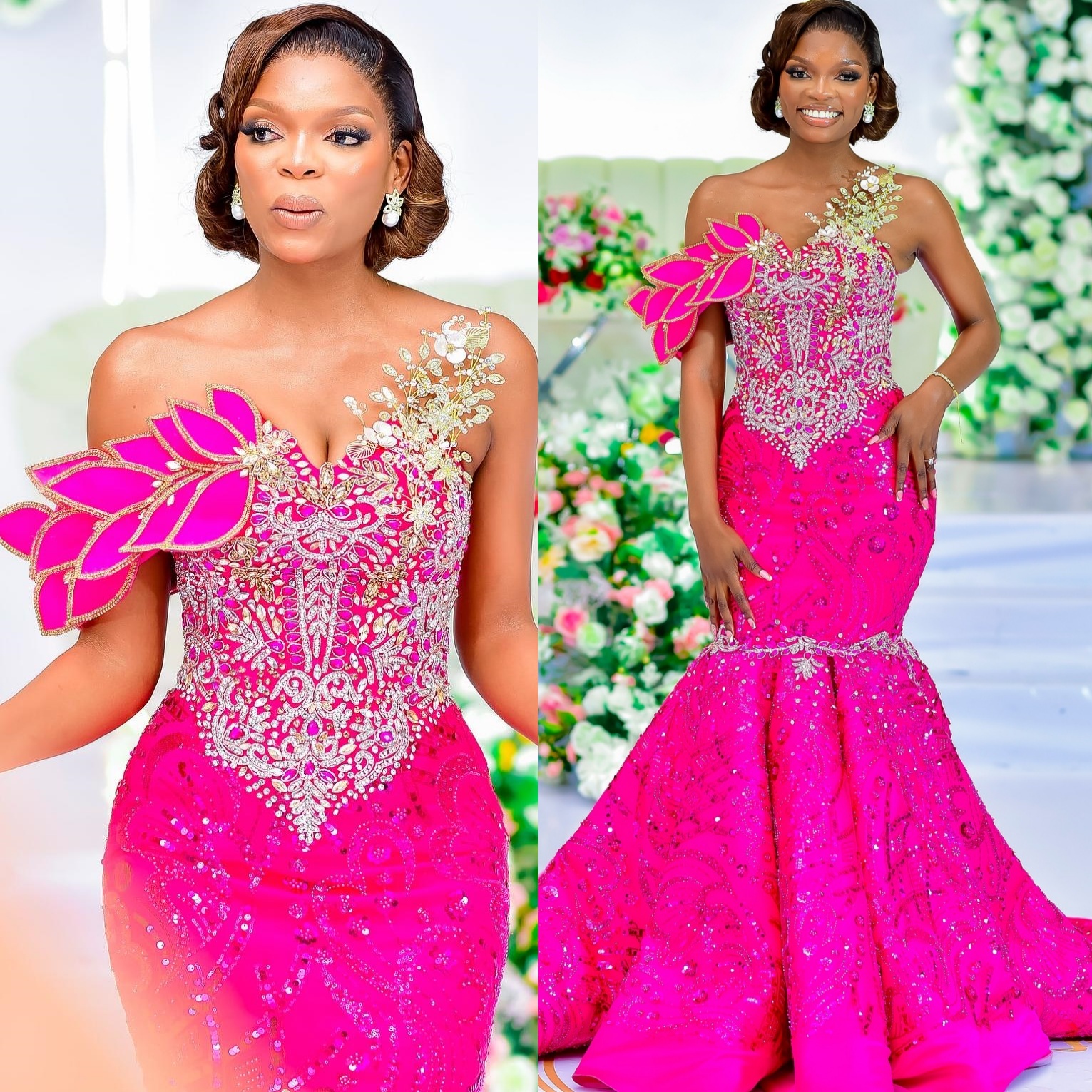 Aso Ebi Fuchsia Mermaid Prom Dresses 2025 Lace Crystals Florals Evening Formal Party Second Birthday Engagement Gowns Plus Size Dress For Special Occa
