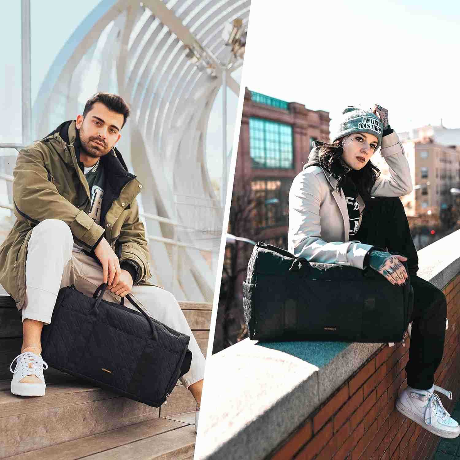 Black 40L Travel Duffle Bag with Shoes Compartment Carry On Weekender Overnight Bag for Men WomenZ250915