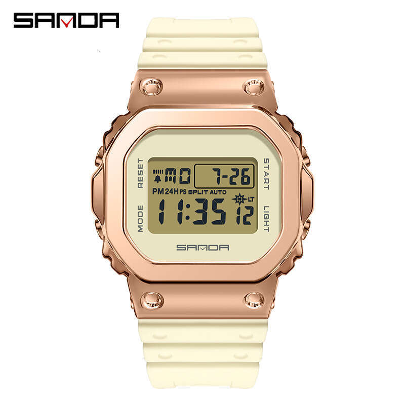 DHgargets Sanda Fashion Trend Single Movement Small Square Harajuku Style Waterproof Sports Watch with Raised Hand Light for Couples Men and Women