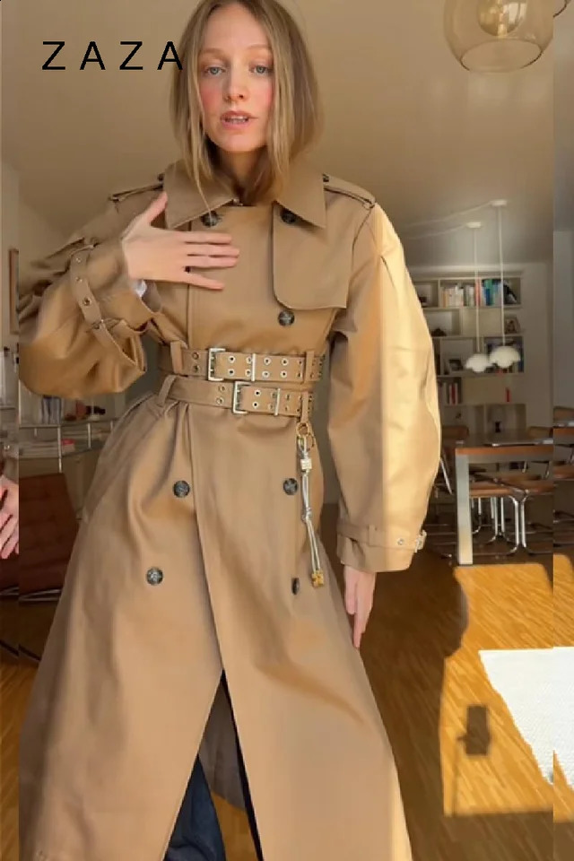 Womens Autumn Punk Long Trench Coat Bat Sleeve Double Breasted Jackets Slim Fit Hooded Crop With Belt 2025 Lady Coats 250905