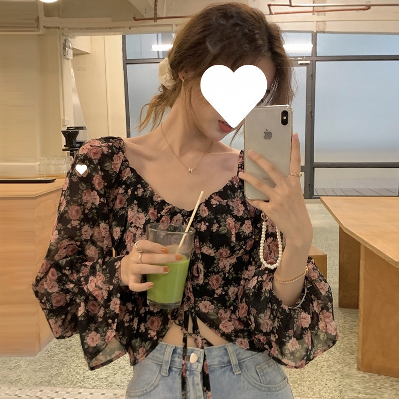 Floral Chiffon Blouse Womens Summer 2024 New Design Sense Niche Shirt French Chic Short Top 210430