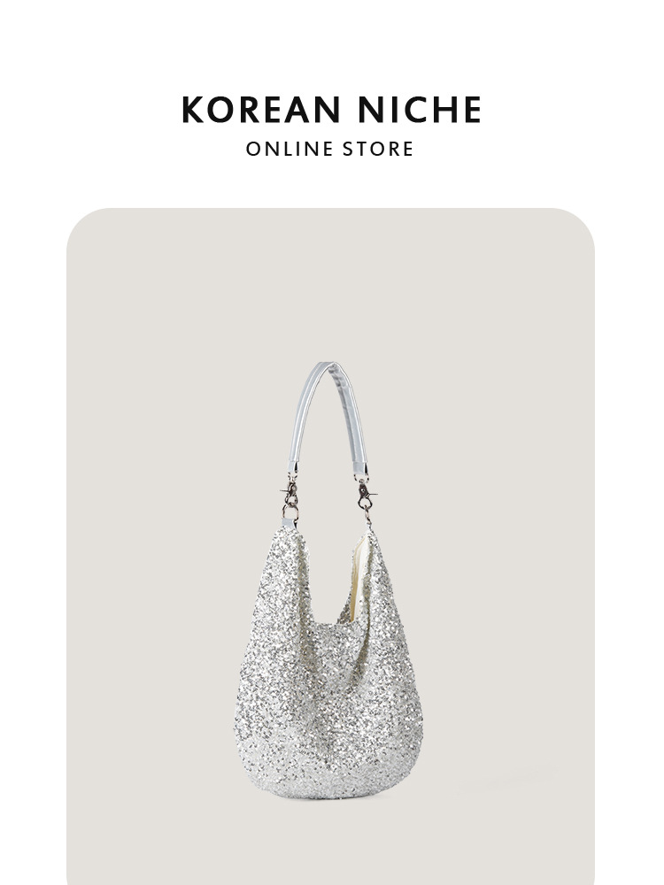 Korean-Style Niche Design Personality Fashion Sequined Tote New Style Versatile Large-Capacity Handbag Shoulder Bag For Women