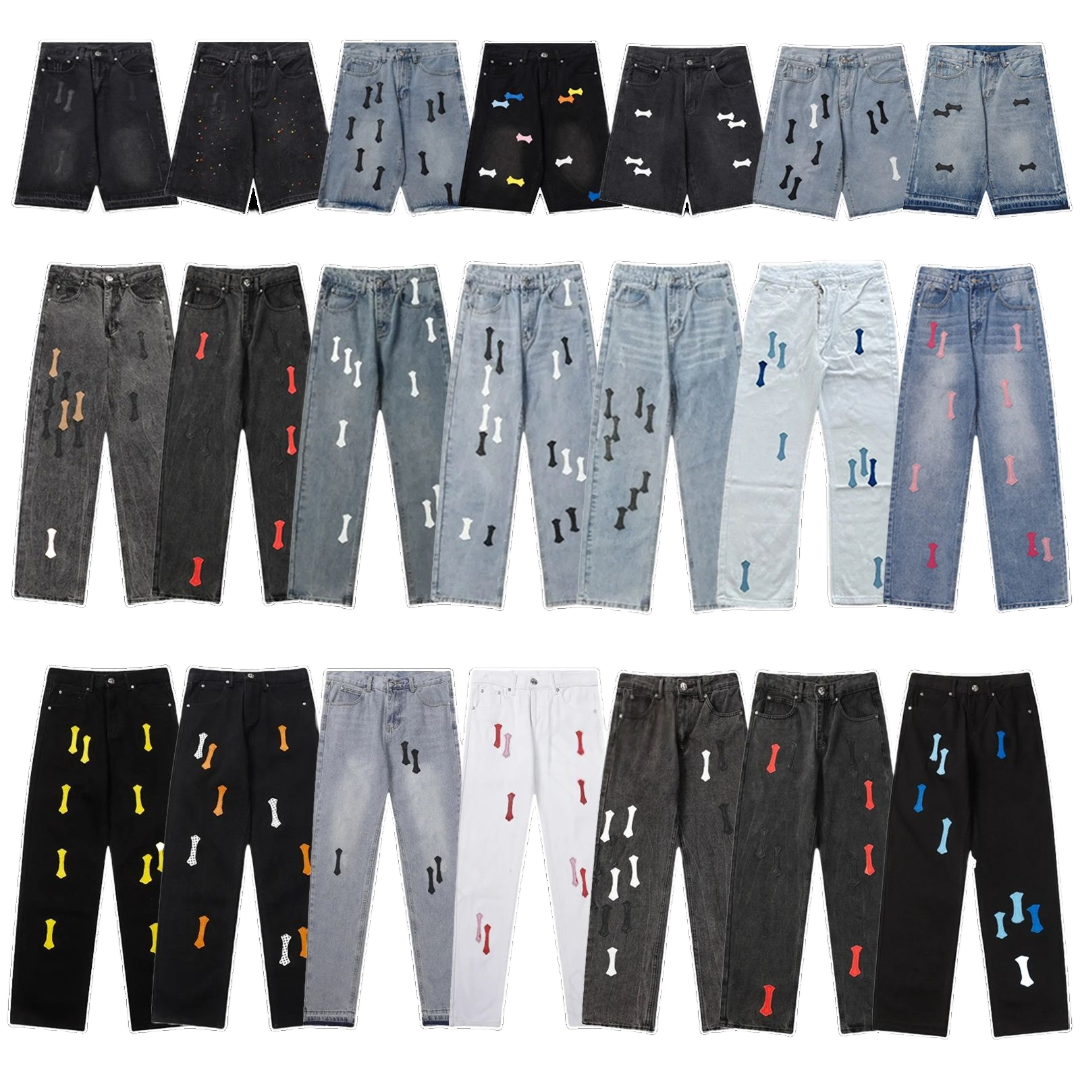 Chrome Designer Mens Jeans Cross Embroidery Pants Denim Jeans Distressed Ripped Biker Jean Slim Fit Motorcycle For Men Womens High Street