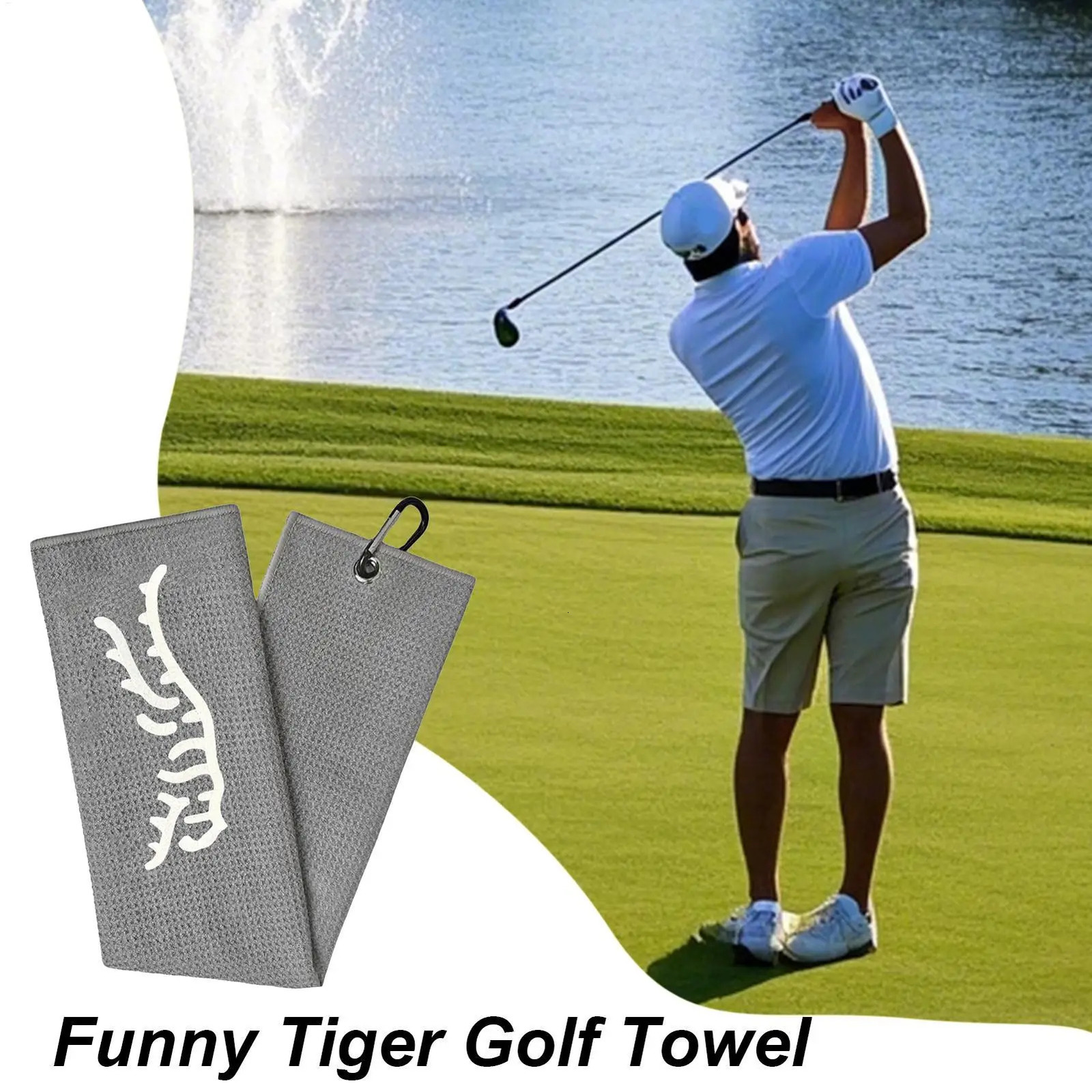 1pc Tiger ed Golf Towel Microfiber Waffle Texture Soft Material with Ciner for Bags and Accessories 250915