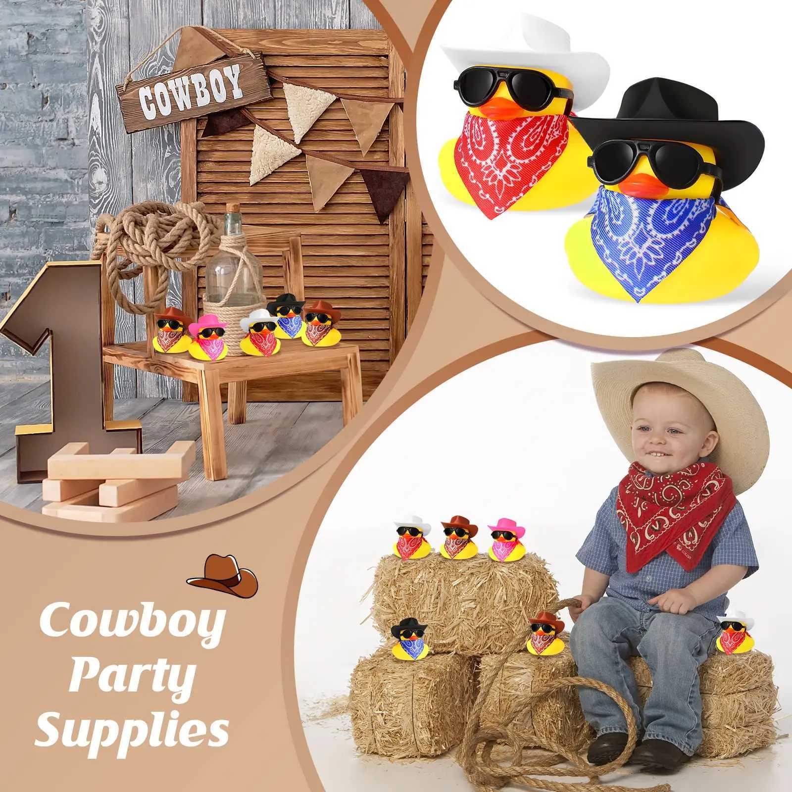 6 SetCowboy Rubber Duck with Hat and Scarf Mini Rubber Duckies Party Toys Shower Birthday Swimming Party Favor C250915