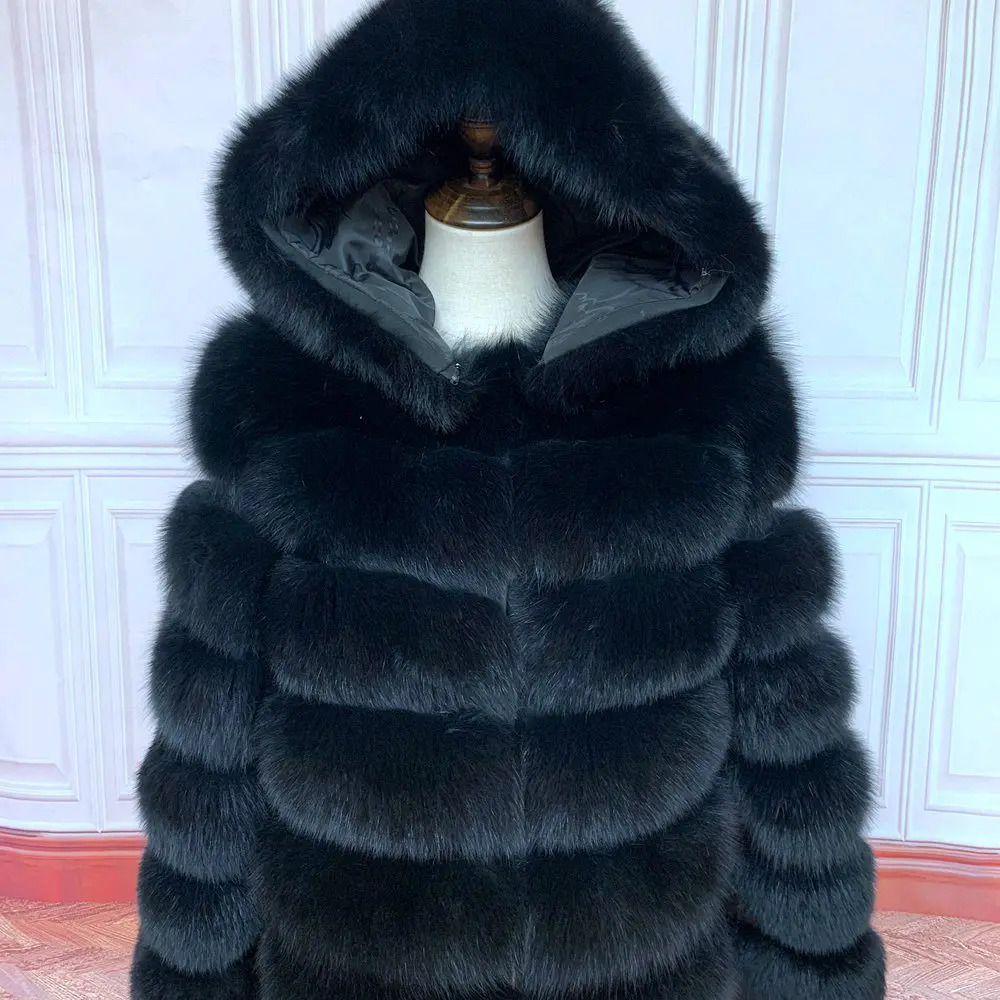 Fur Coat Womens Winter Coats Overcoat Female Fur Jackets For Women Long Sleeves Hood womans Real fur coats Real Fur Clothing 250915