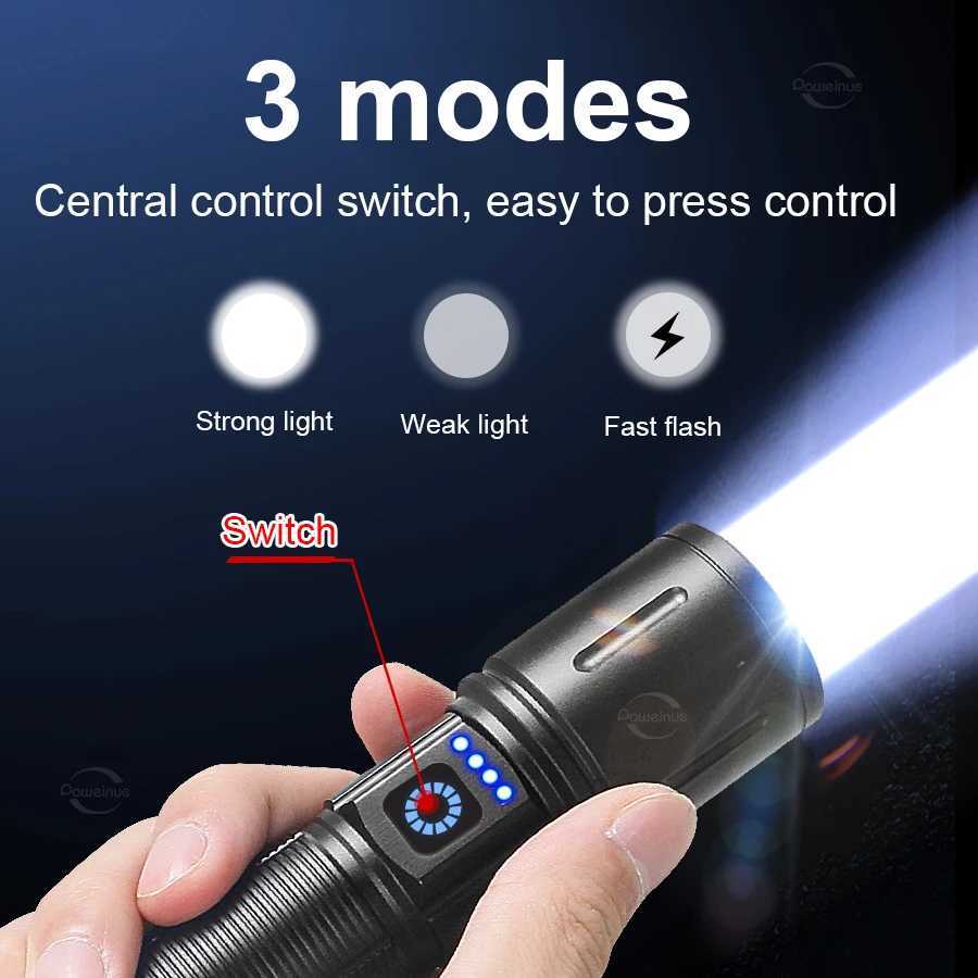 Ultra Bright Flashlight Portable Rechargeable LED Lamp High Power Tactical Lantern Waterproof Torch Outdoor Fishing Camping Lamp C250915