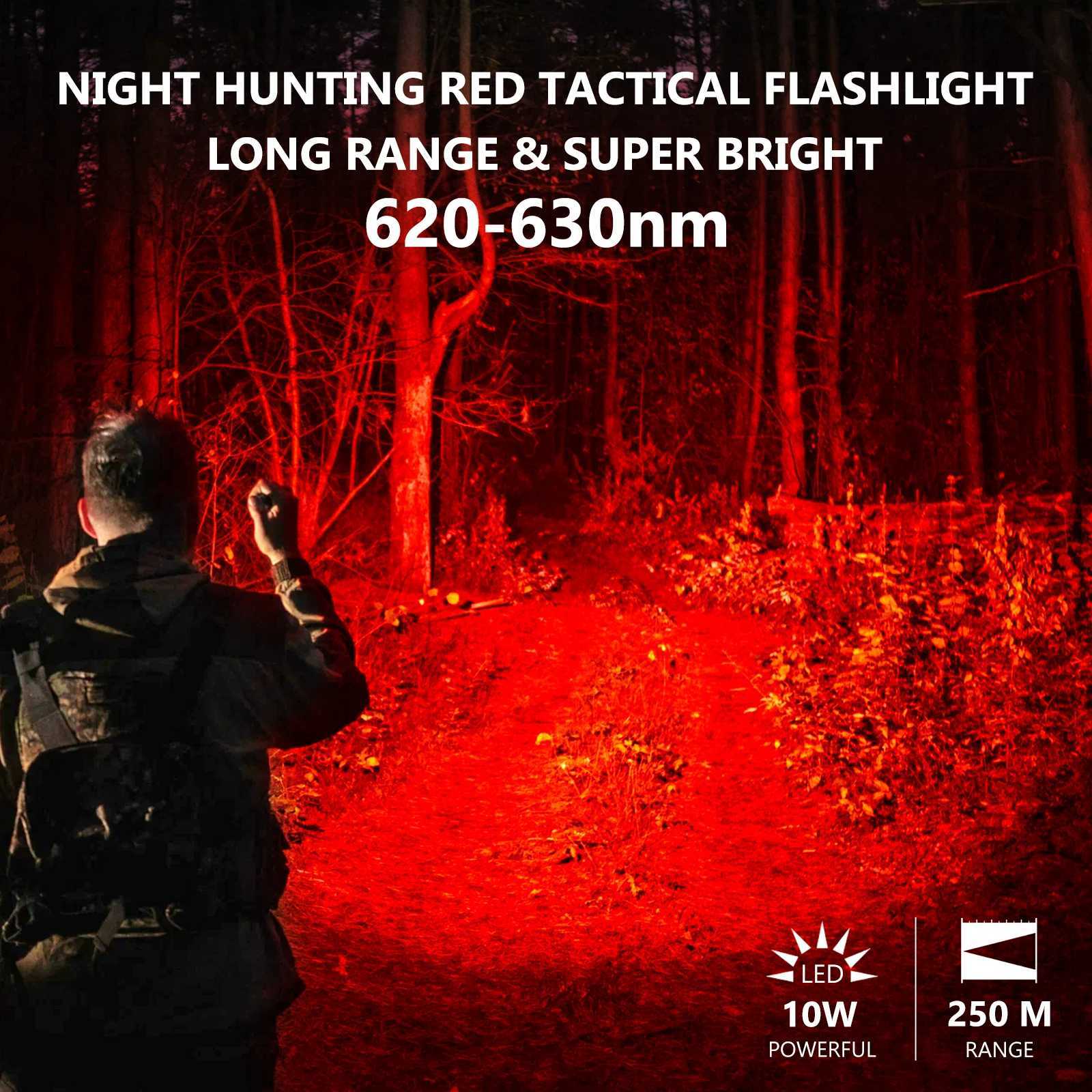 UltraFire C15R Red Light Hunting Flashlight 10W 2 Modes Coyote Light 18650 USB TypeC Rechargeable Predator Varmint Torch Lights C250915
