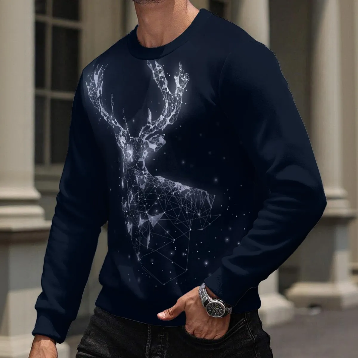 DHgatepod Men's Printed Fleece Lined Sweatshirt - Heavyweight 320GSM Wool Style Hoodie with All-Over Pattern for Warmth & Comfort