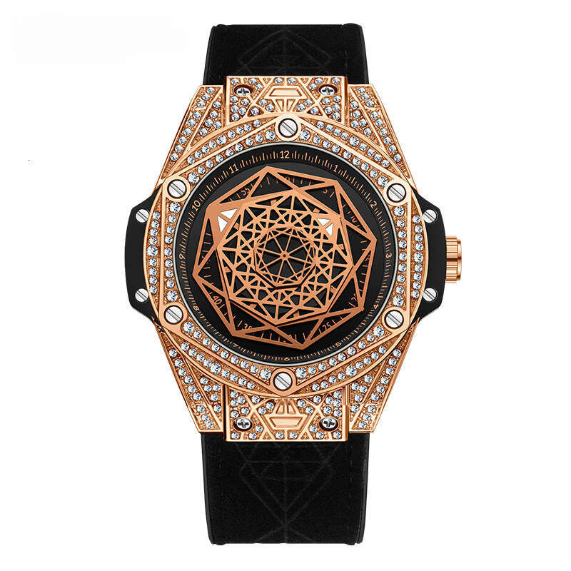 DHgargets New Model Men's Diamond-Encrusted Geometric Dial Luminous Waterproof Creative Quartz Watch